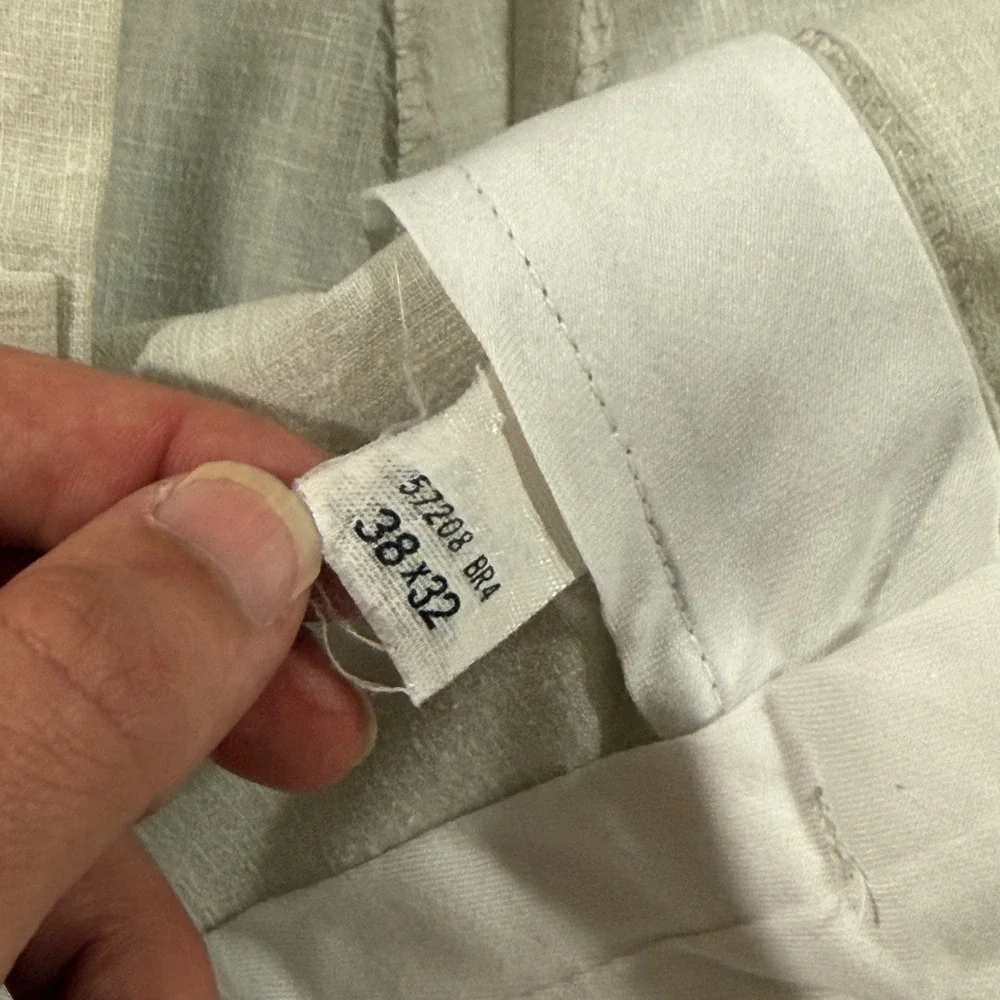 80s Haggar Linen Dress Pants Men 38x32 Cream Good Vintage Made in USA Textured